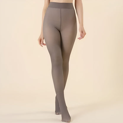Gray tights worn by a person on a beige background